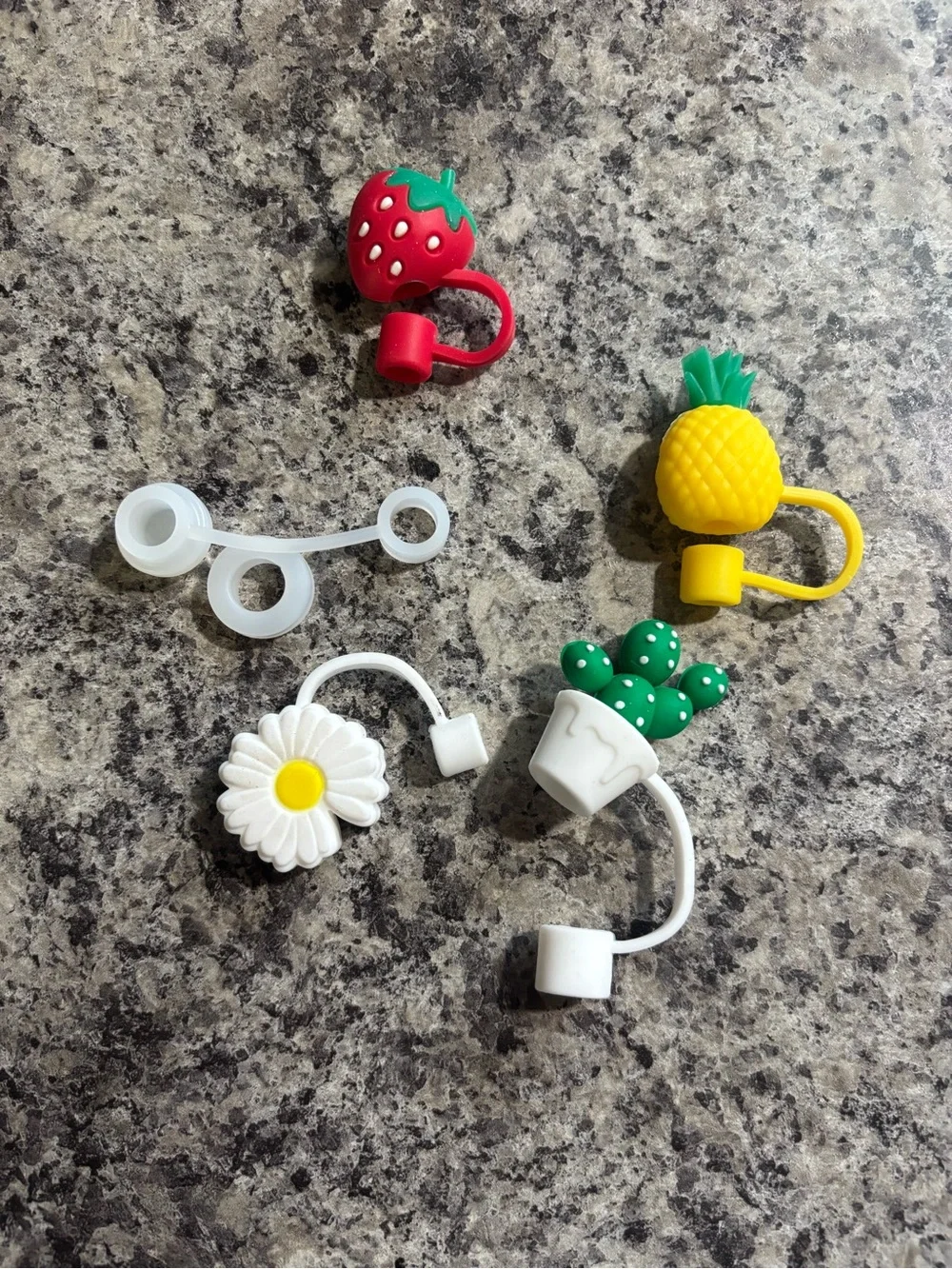 Fruit & Flower Silicone Straw Cap Set - Multicolor